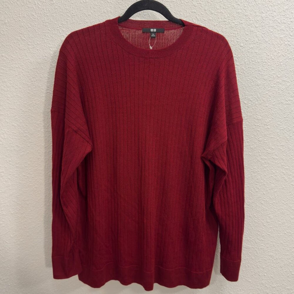 Uniqlo Wool Blend Burgundy Red Ribbed Pullover Sweater | Size XL